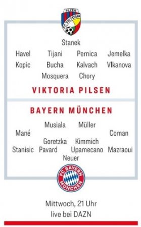 Возможные составы команд на «Виктория» — «Бавария» от Dazn